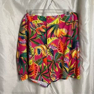 Plus Size Pink Multi-colored Floral Banana Hawaiian Print Bermuda Shorts